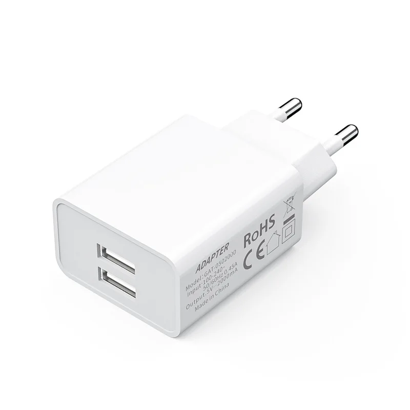 

ShenZhen Manufacture Supply Premium Quality 5V 2A Dual Micro USB Port Fast Phone Charging Adapter Wall Charger, White/black