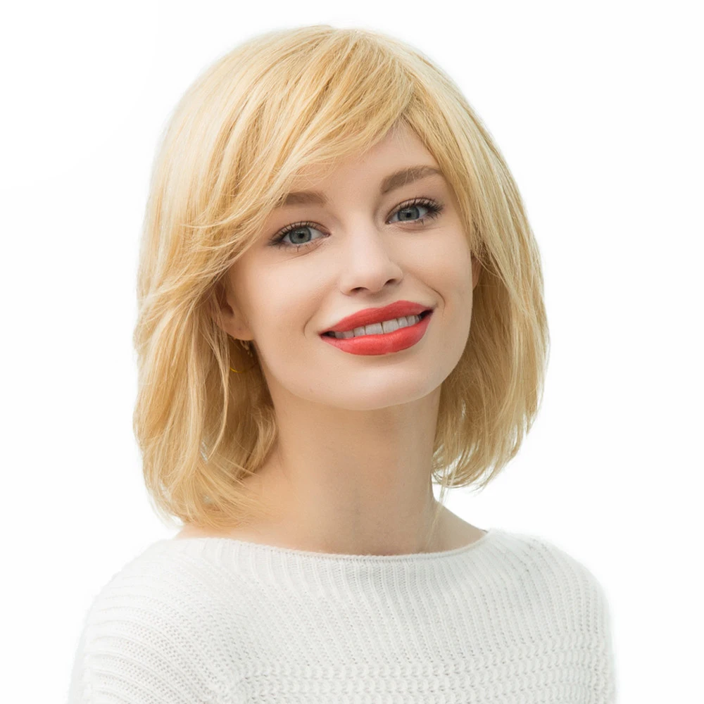 

BVR Blond 12 Inch Medium Short Bob Straight Blended Human Hair Wigs