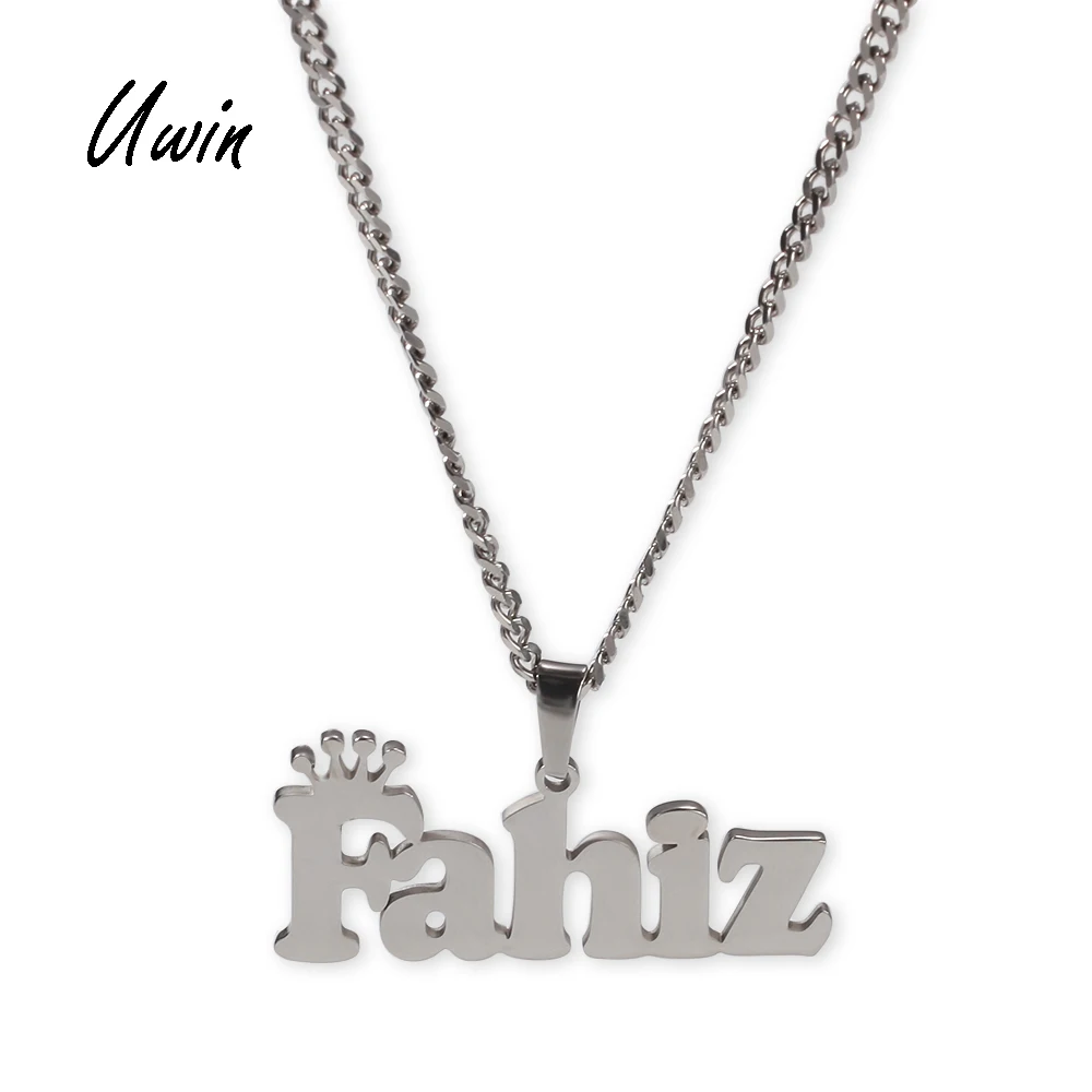 

UWIN Trendy Stainless Steel Name Cutting Pendant Diy Name Plate Pendant Rapper Necklace, Gold plating, steel color