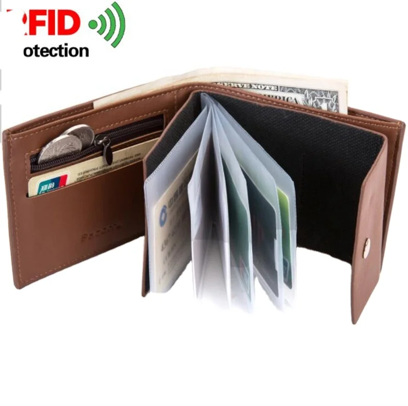 

RFID Men's Leather Wallet Zipper Small Purse Card Holder Man Carteira Masculina Couro Coin Purse Man Porte Monnaie Money Bag, Customized color
