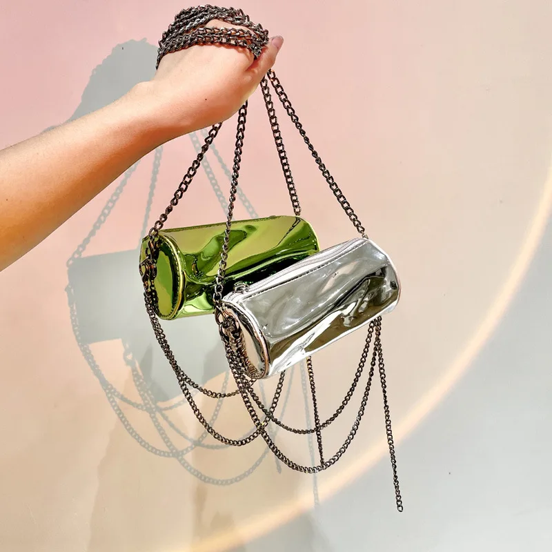 

Influence Same Style Small Back Chain Bag New Fashion Shiny Bucket Bag New Design Ladies Messenger Bag, 4 colors