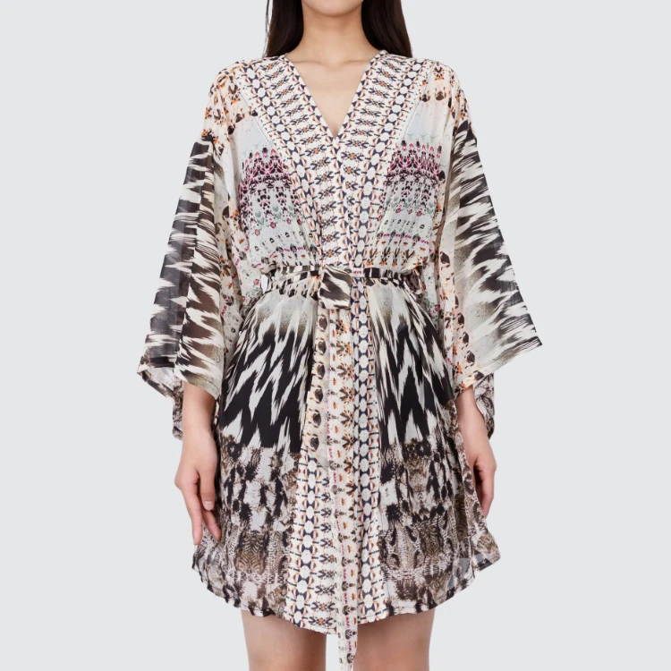 

Enyami New Arrivals Custom Logo Women Clothing Ethnic Printed Chiffon Beach Cover Up, Picture color