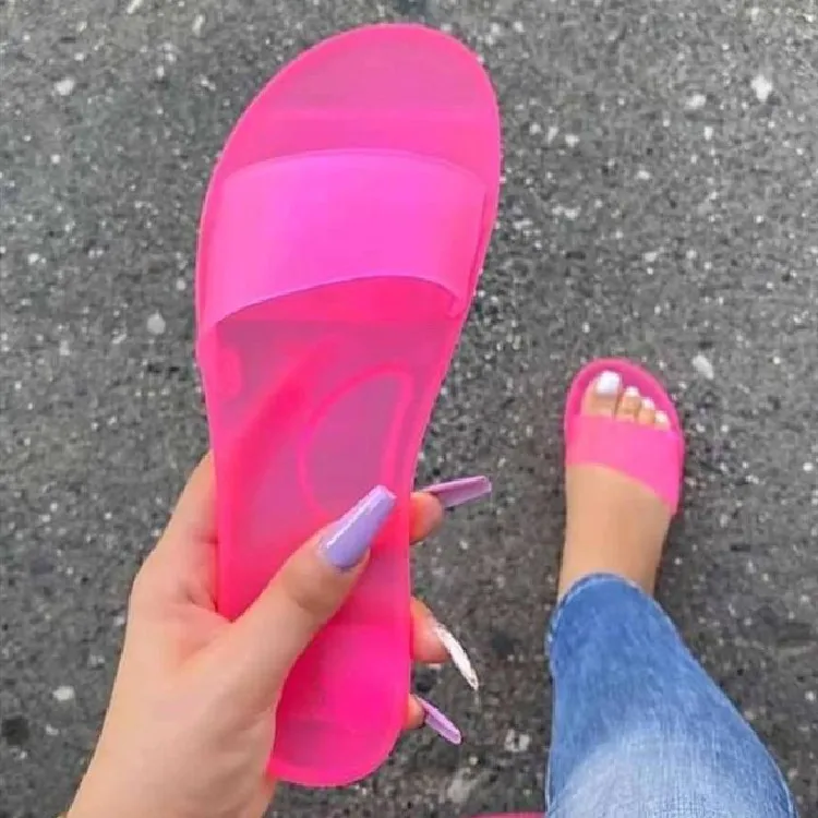 

2021 summer new large size women's shoes crystal frosted flat sandals and slippers women 36-42