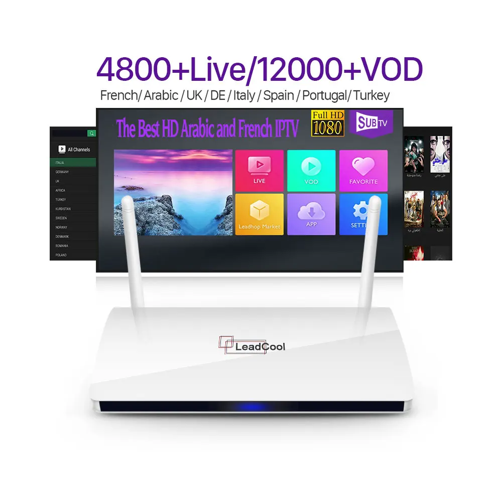 

Best European HD IPTV Channels Subtv Account Code With Leadcool Android TV Box 1Gb Ram 8Gb Rom, White