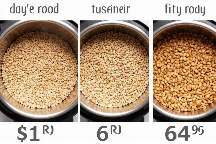 Comparison of dry beans cooked for different durations in Instant Pot showing texture progression