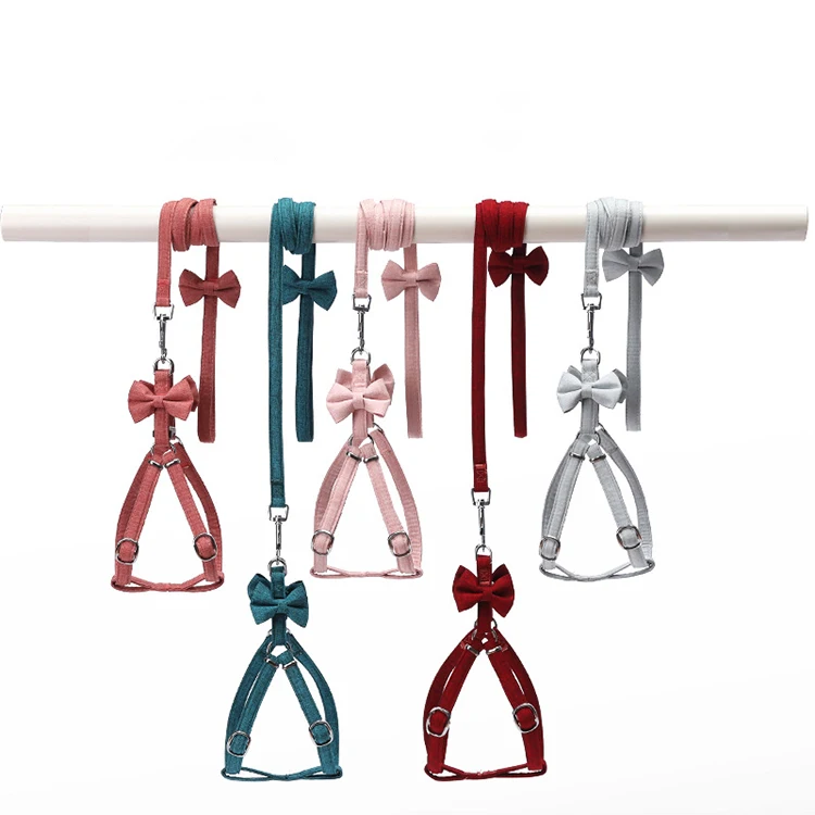 

Solid Color Bow Pet Harness and Leash Set with Adjustable Length for Cats and Dogs
