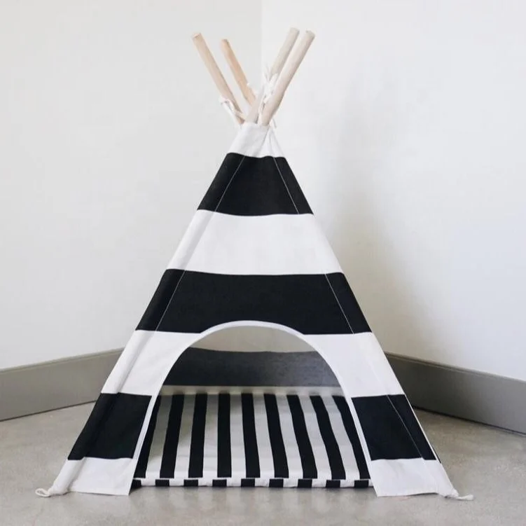 

2021 Best Seller Wholesale Fashion Canvas High Quality Foldable Pet Tent Portable Cat House Dog Teepee with Inner Bed, Customized color