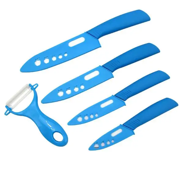 

4pcs Blue Ceramic Knife set with Plastic Handle and Cover