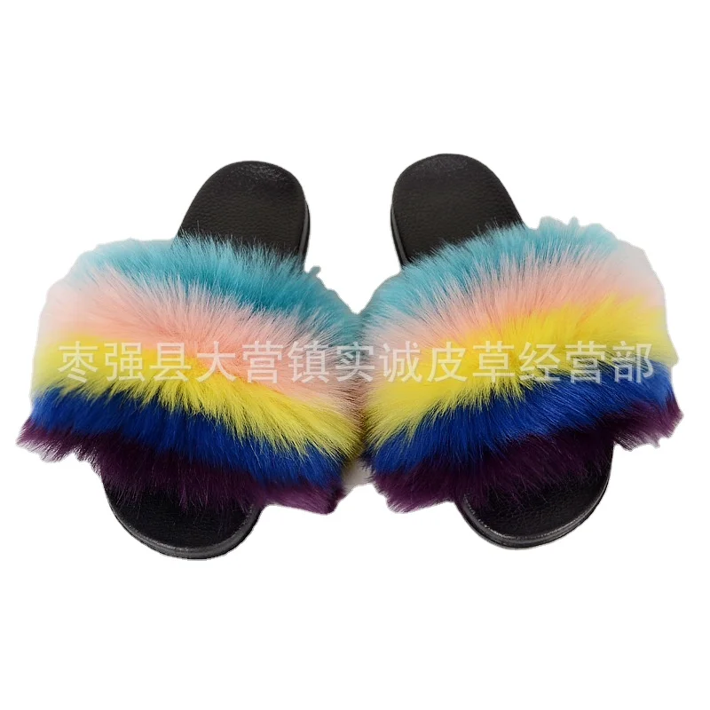 

real racoon fur slippers slides slipper Faux Fur Slides for women, As photo