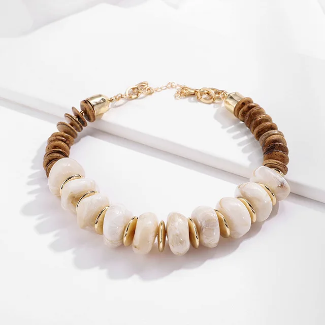 

Custom made handmade natural coconut shell beaded necklace imitating natural stone irregular resin