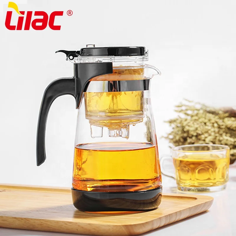 

Lilac BSCI SGS LFGB 700ml gongfu press art PP lid glass tea pot teapot with filter