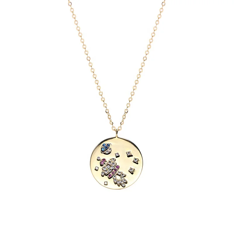

Coloredly Gemstone Jewelry Fashion Women 925 Sterling Silver Space Necklace, Gold