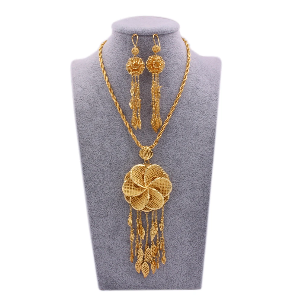 

24K gold plated Jewelry sets for Women new African Necklace Pendant Earrings wedding party gifts jewellery set bridal wholesale