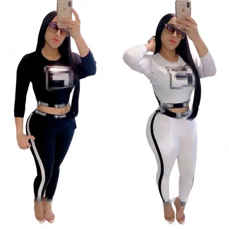

casual 2 piece set fashion solid color o neck letter printed two piece set women long sleeve