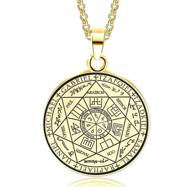 

HongTong Vintage Religious Scriptures Stainless Steel Jewelry Rune Medallion Necklace, Gold,steel