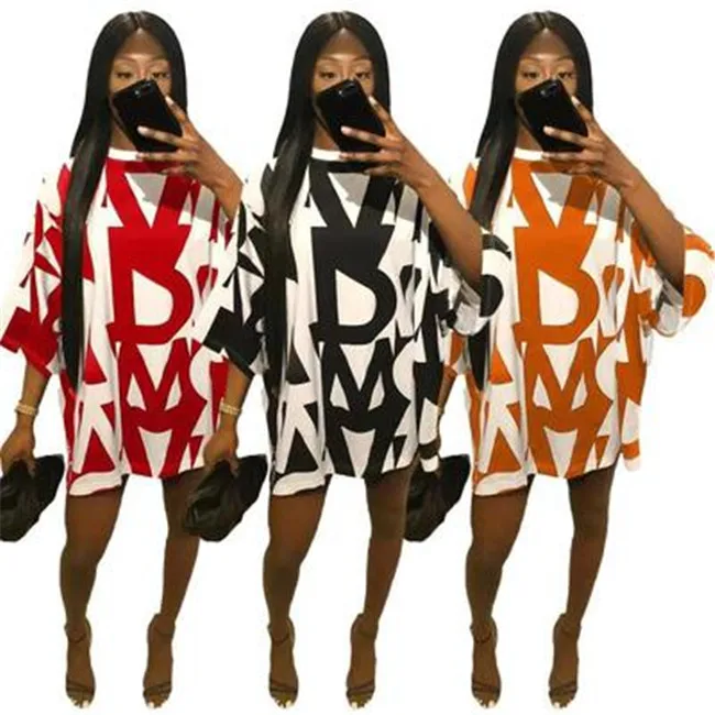 

2021 summer letter print loose T-shirt skirt casual dresses
