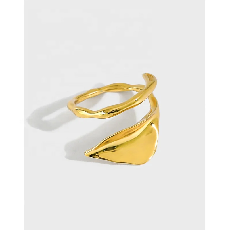 

Fashionable Versatile Geometric Irregular Surface Lotus Leaf Ring 925 Sterling Silver Leaf Ring for Women