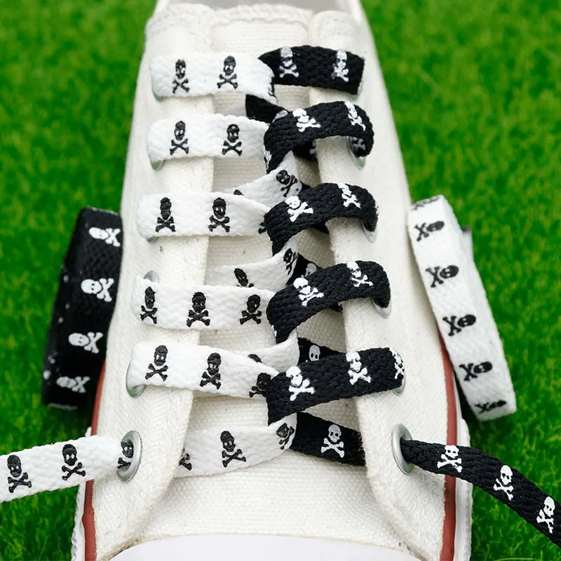 

XuanSi Manufacturer Support Custom Length And Logo High Quality 140cm Length Polyester Skull And Crossbones Printed Shoelace, Customized
