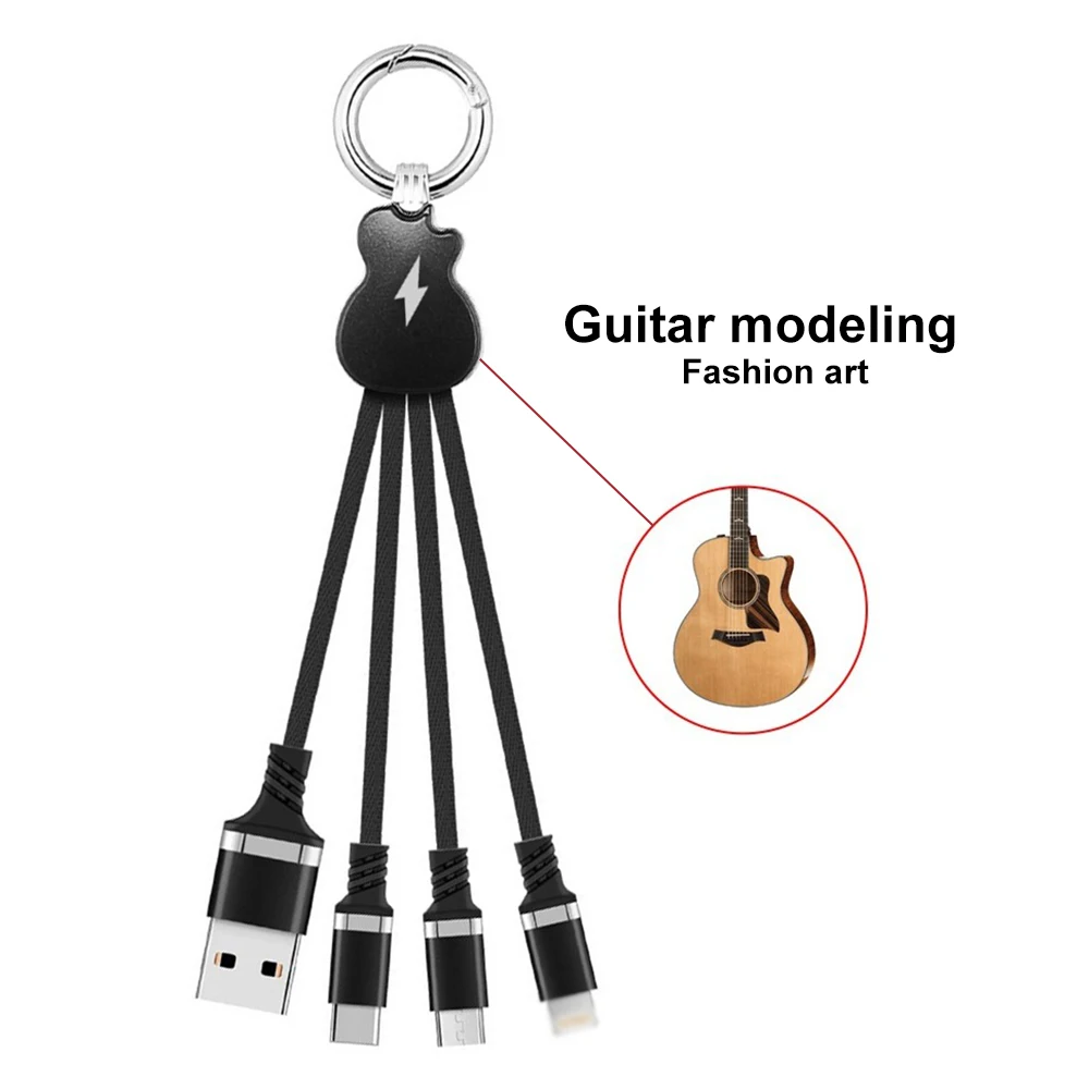 

OEM fashion guitar shape data cable customized LOGO3in1USB mini charging cable