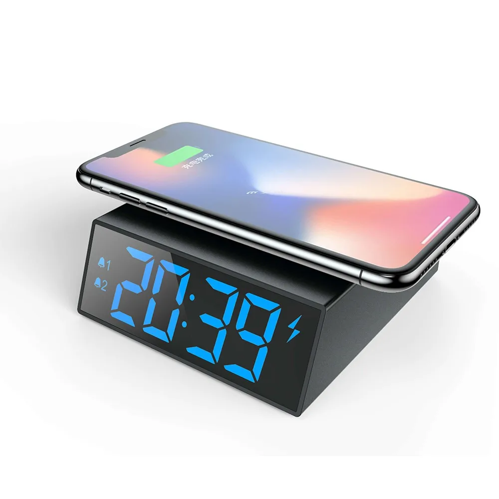 

2021 Hot Product 10W Fast Charger Wireless 3 in 1 Wireless Charger For Apple Mobile Phones Universal Adapter Digital alarm clock, Black