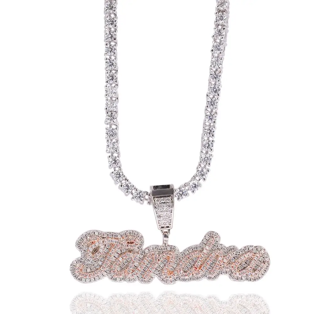 

Custom Cursive Letters Edwardian Script Name Necklace Full Iced Cubic Zirconia Jewelry DIY Hiphop Name Pendants for Gifts, Gold,silver,rose gold