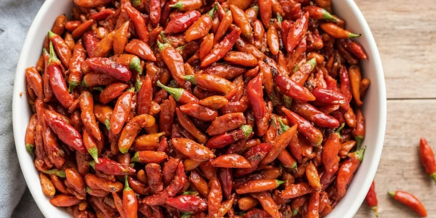 Dried chipotle peppers hanging on a string