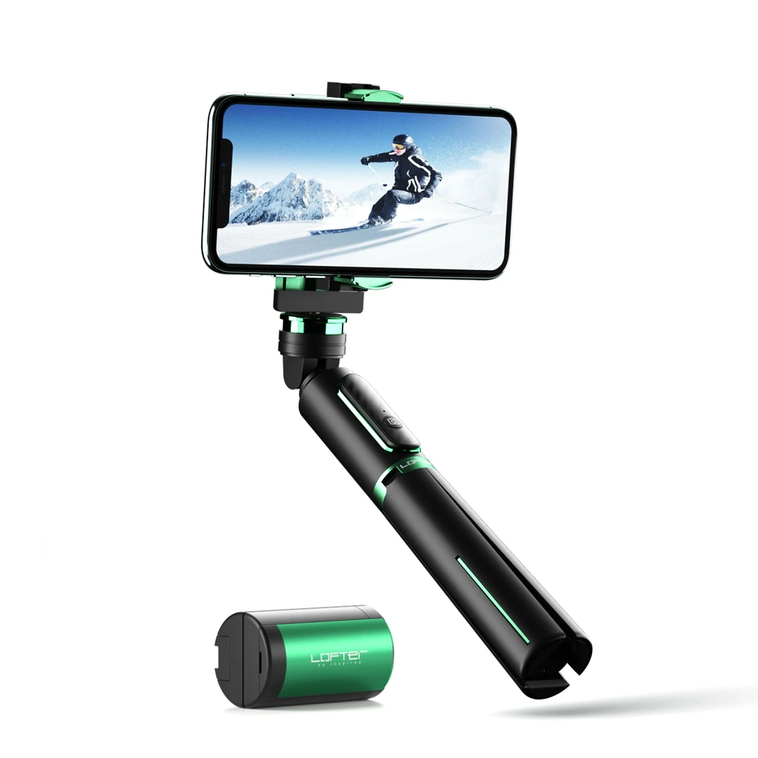 

Professional Stabilizer Photographic Single axis Handheld Smartphone Recording Video Dslr Camera Selfie Stick, Black with green