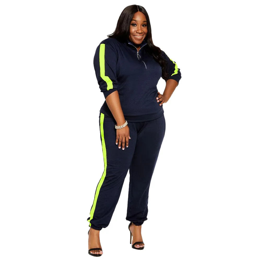 

2021 fall set Apparel sweatsuits sweatpants Turtleneck Patchwork outfit tracksuits two piece set plus size clothes for women