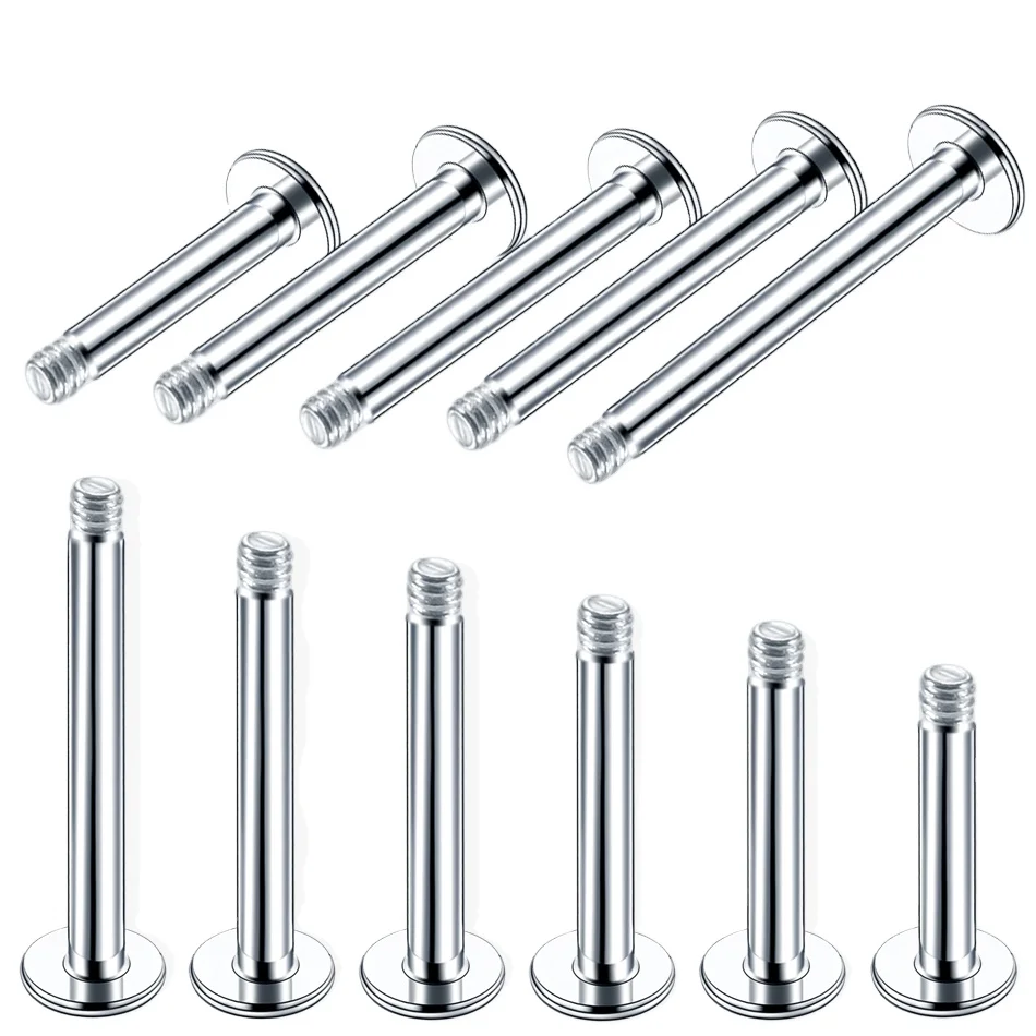 

100pcs/lot Steel Labret Bar Parts Screw Thread Head 16G 14G Labret Post Barbells Only For Lip Piercing Earring Stud Body Jewelry, Silver color