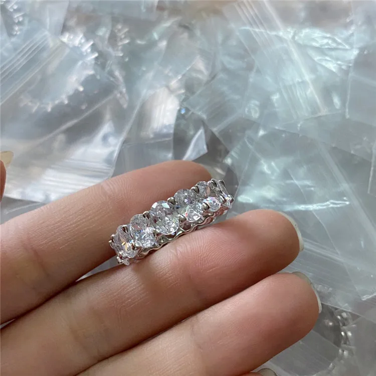 

S925 Sterling Silver Oval Row Diamond Ring Korean Fashion Temperament All-match Hand made Diamond Ring, Picture shows