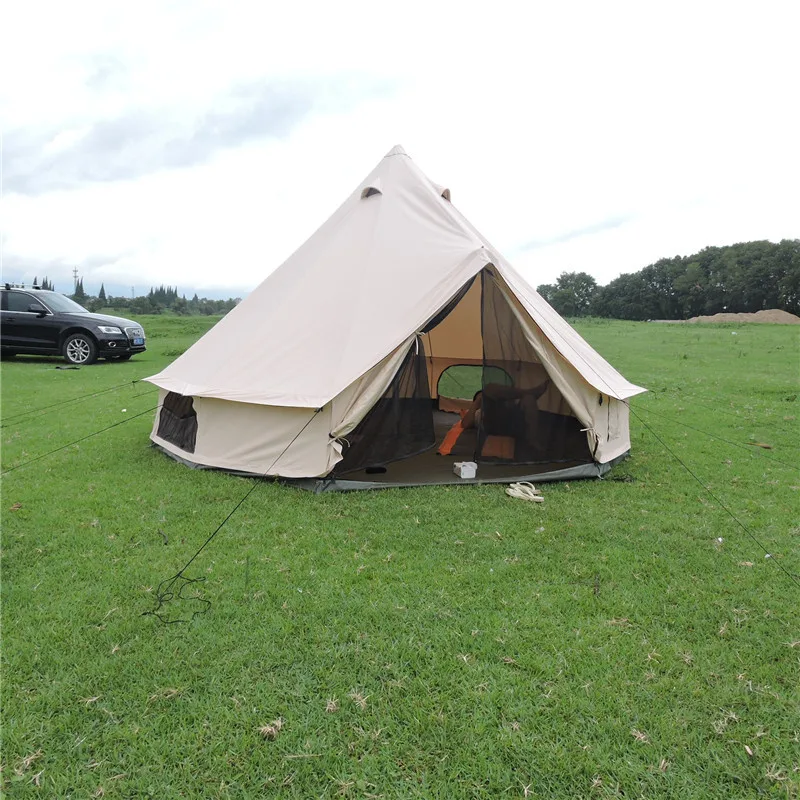 

New design custom outdoor canvas bell tent Waterproof Camping Tent for Outdoor Hotel round canvas tent, White