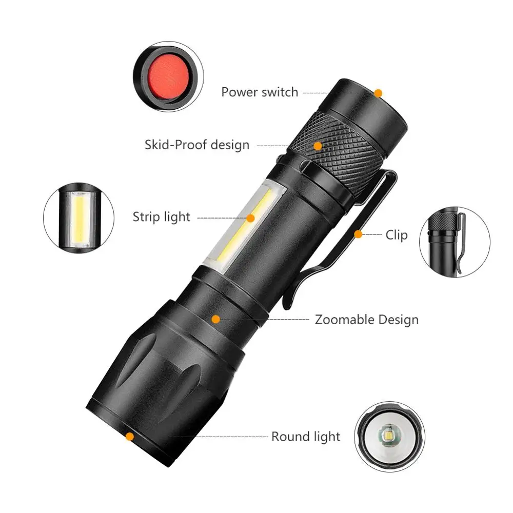 2019 Mini Super Bright Waterproof zoomable USB rechargeable COB led torch flashlight night light