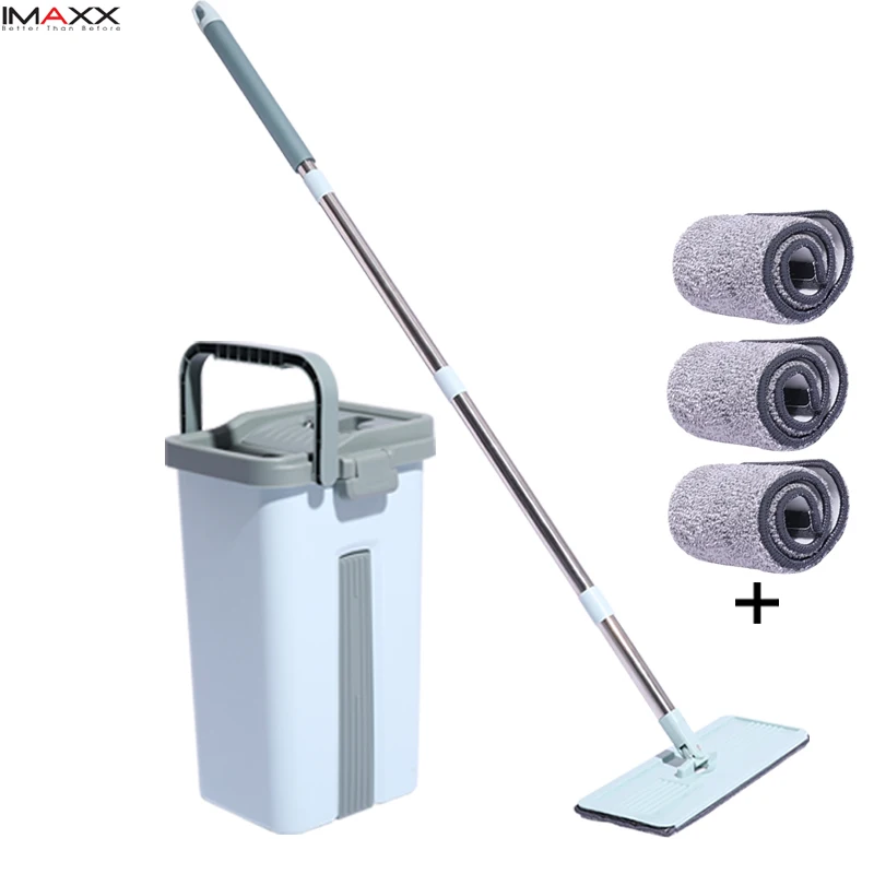 

The Newest IMAXX Flat Quick Clean Mop 360 Microfiber Squeeze Mop Bucket with home dry and wet Mop, Europ green or customized