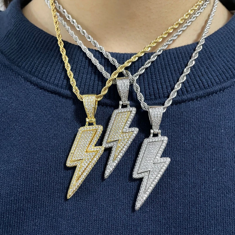 

2021 New Arrivals Hot Seller HipHop Lightning Pendant Tennis Diamond Micro Inlay Zircon Cuban Chains Necklace Miami Chain