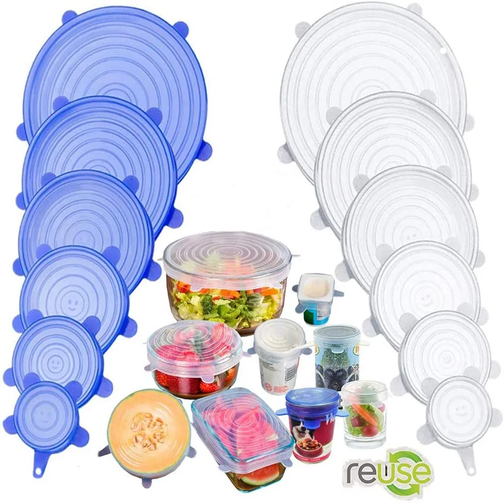 

kevin silicon covers Stretch Lids Reusable Airtight Food Wrap Covers Keeping Fresh Seal Kitchen Cookware lids caps closures