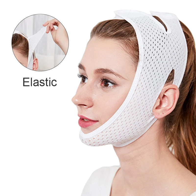 

Dropshipping Korean V Face Belt Breathable Elastic Facial Faja Cara Correction Chin Bandage Slim Shaper V Line Face Lifting Band, Nude