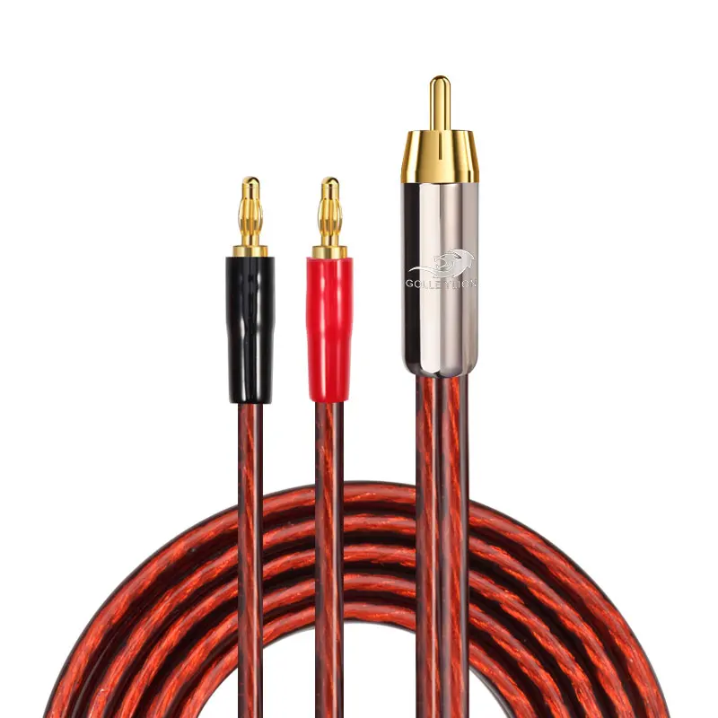 

Professional Audio 14AWG Transparent Flat Cable RCA to 2 Banana Speaker Cable