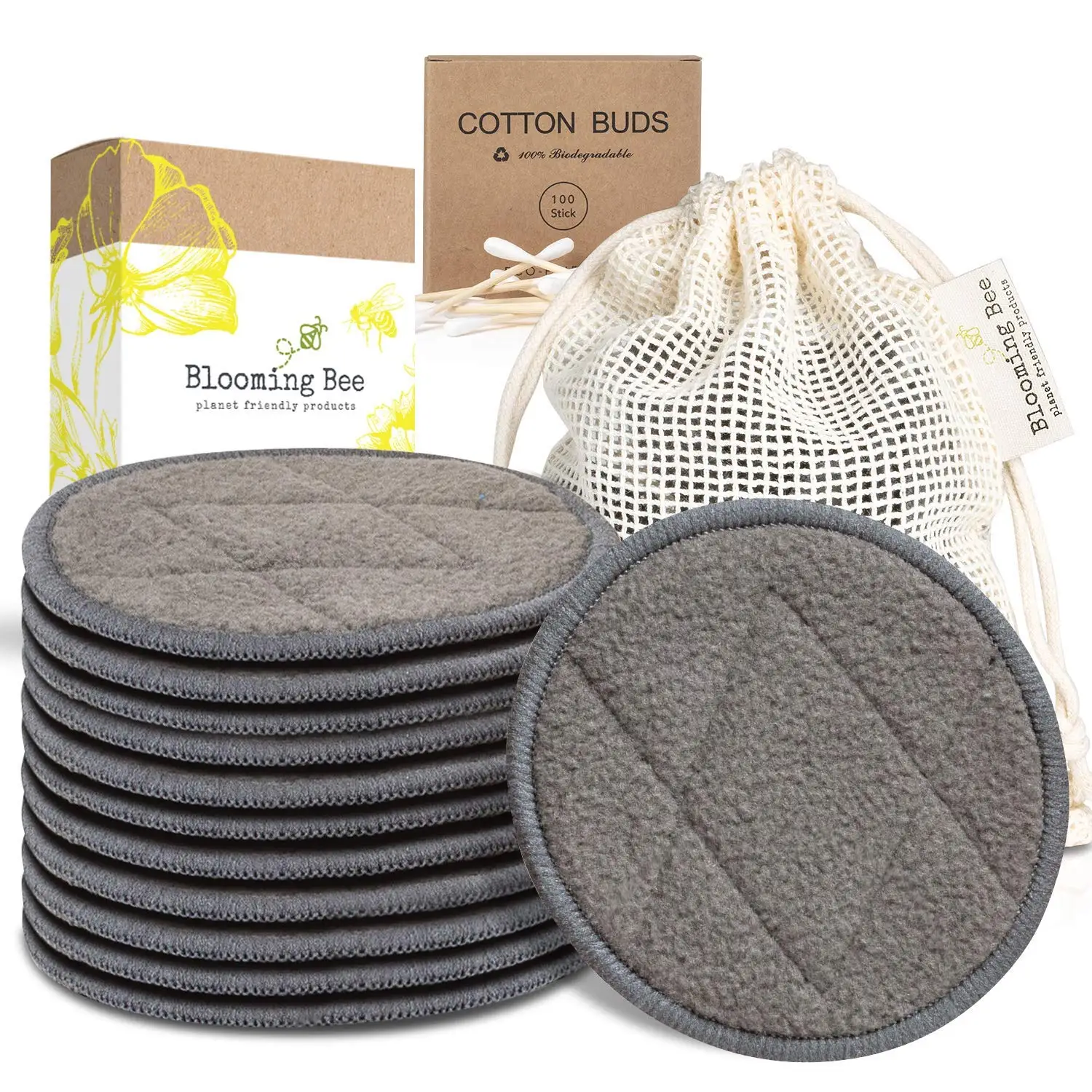 

Wholesale best quality 3 layers bamboo charcoal fiber reusable makeup remover pad for eyes lips face, Custom