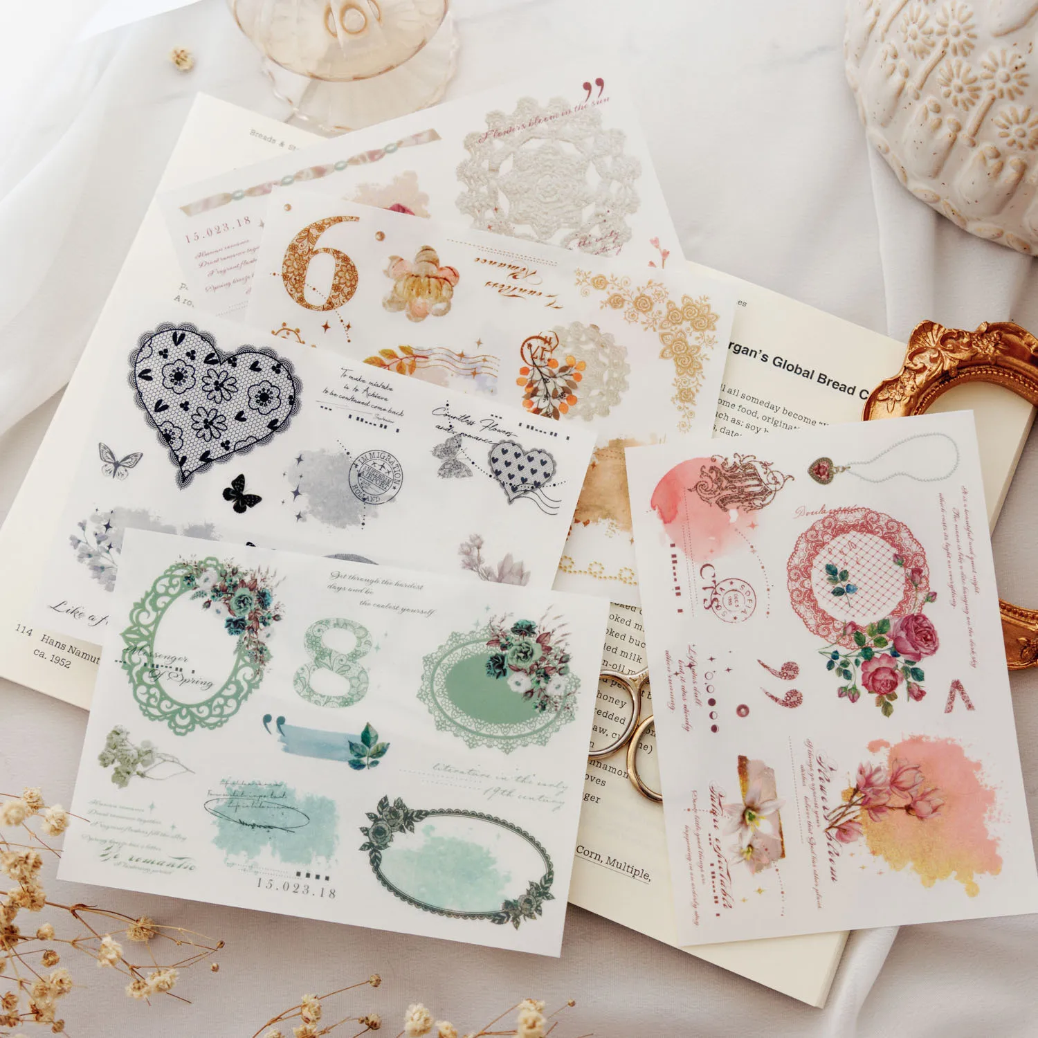 

3 Pcs/Pack Girl Stickers Rococo Dream Series Lace Streamer Watercolor Transfer Hand Account Decoration Stickers into 6 Options