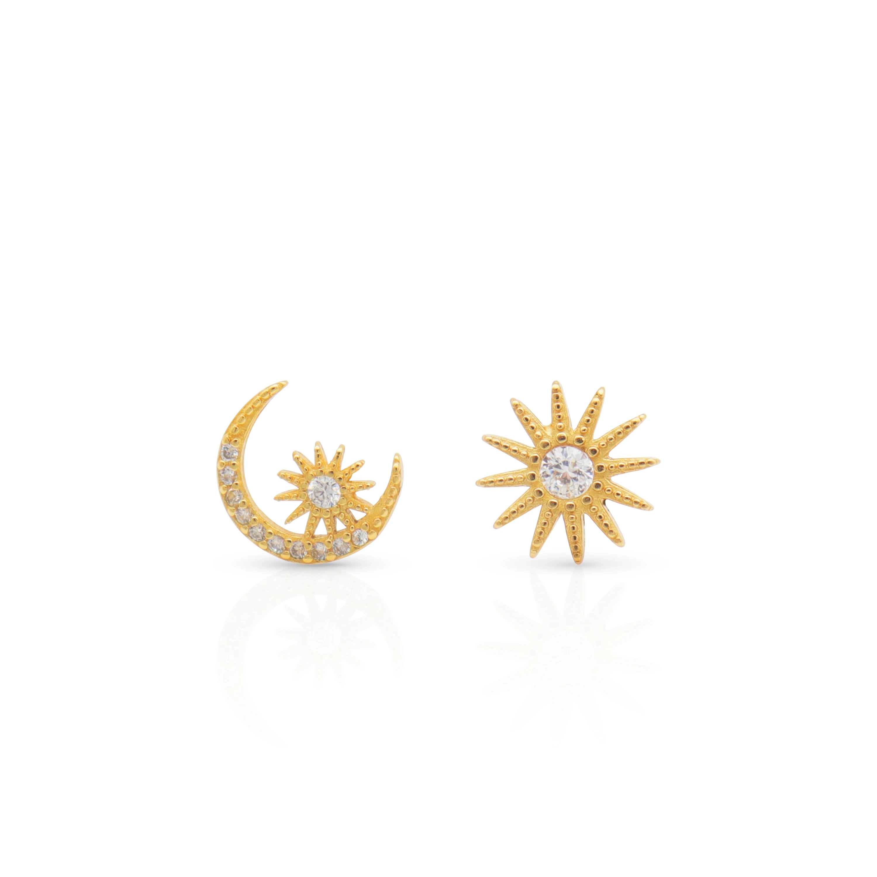 

Chris April Moon and star Fashion 925 Sterling Silver women Stud Earring Sets, Yellow and white