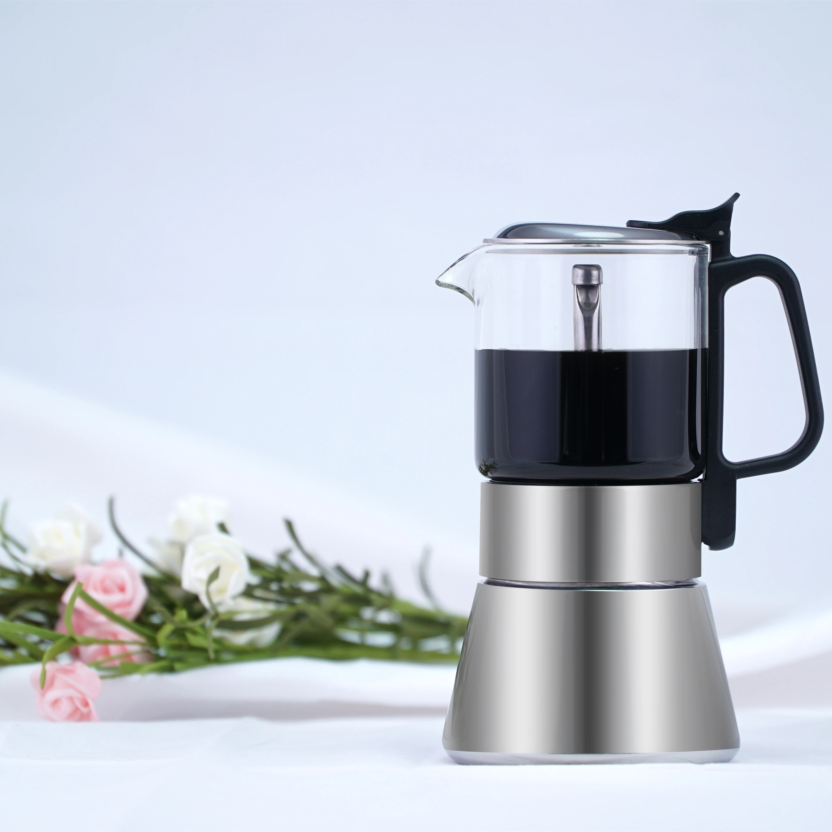 

Wholesales New Design Heat-resistant Portable Home Espresso Machine Moka Pot