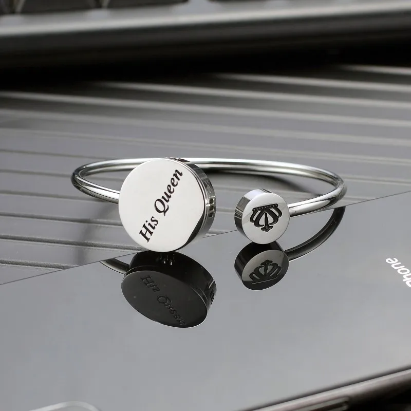 Loftily Jewelry Newest Handmade 316L Stainless Steel Her King His Queen Couple Bracelets Aroma Perfume Diffuser Bangle Bracelet