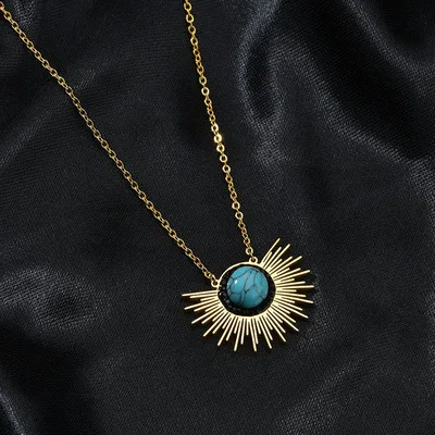 

Drop shipping gold chain jewelry fashion sunflower pendant 18k turquoise stainless steel women necklace, Gold/silver/rose gold