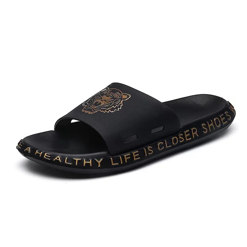 

Slipper 2021 New Popular China Designer Black PVC Letter Printing Waterproof Youth Sandals Rubber For Men Slippers