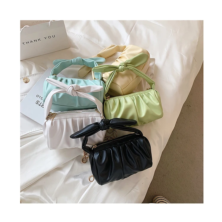 

Solid Color Cloud Bags Soft PU Leather Crossbody Bags Women Bow Handle Shoulder Handbags and Purses Summer Folds Hand Bags