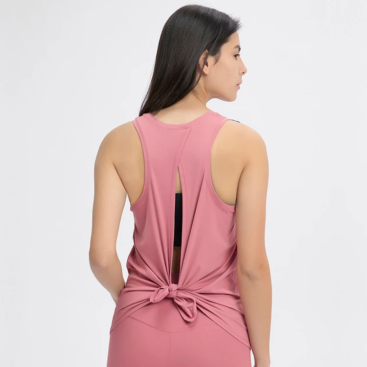 

Custom Logo 13 Solid Color Sleeveless Womens Tank Top Hollow Back Yoga Gym Shirts Athletic Tank Top, 13 colors