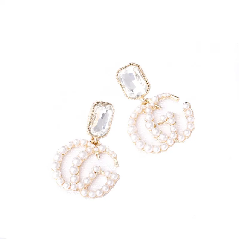 

wholesale new women designer brand logo earrings popular brands c0123, White
