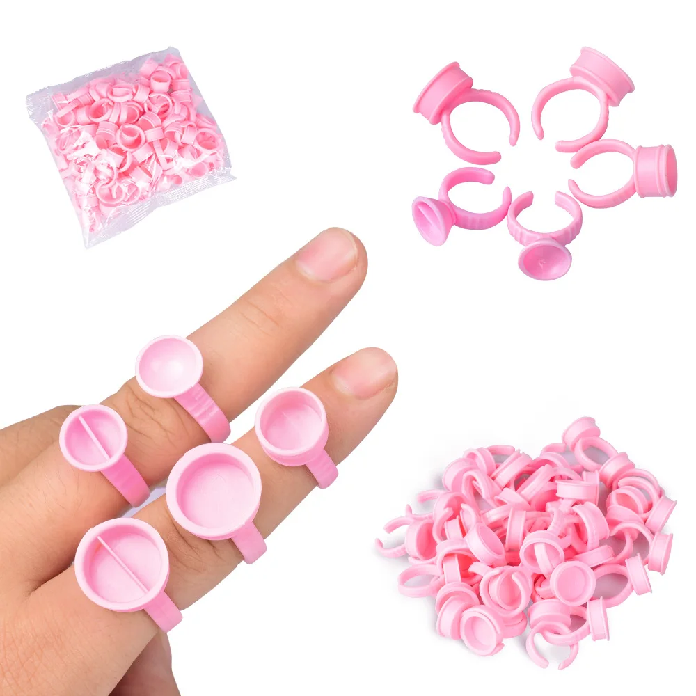 

100 pcs/bag Pink Disposable Ring Cup Tattoo Pigment Ink Pallet Grafting Eyelash Glue Tray Adhesive Holder, Pink/white