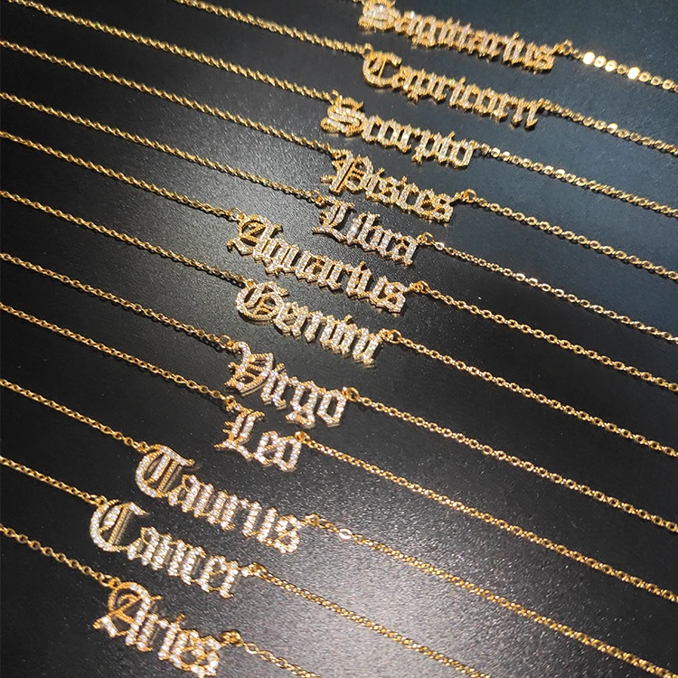 

Custom twelve Old English zodiac letter necklace diamond