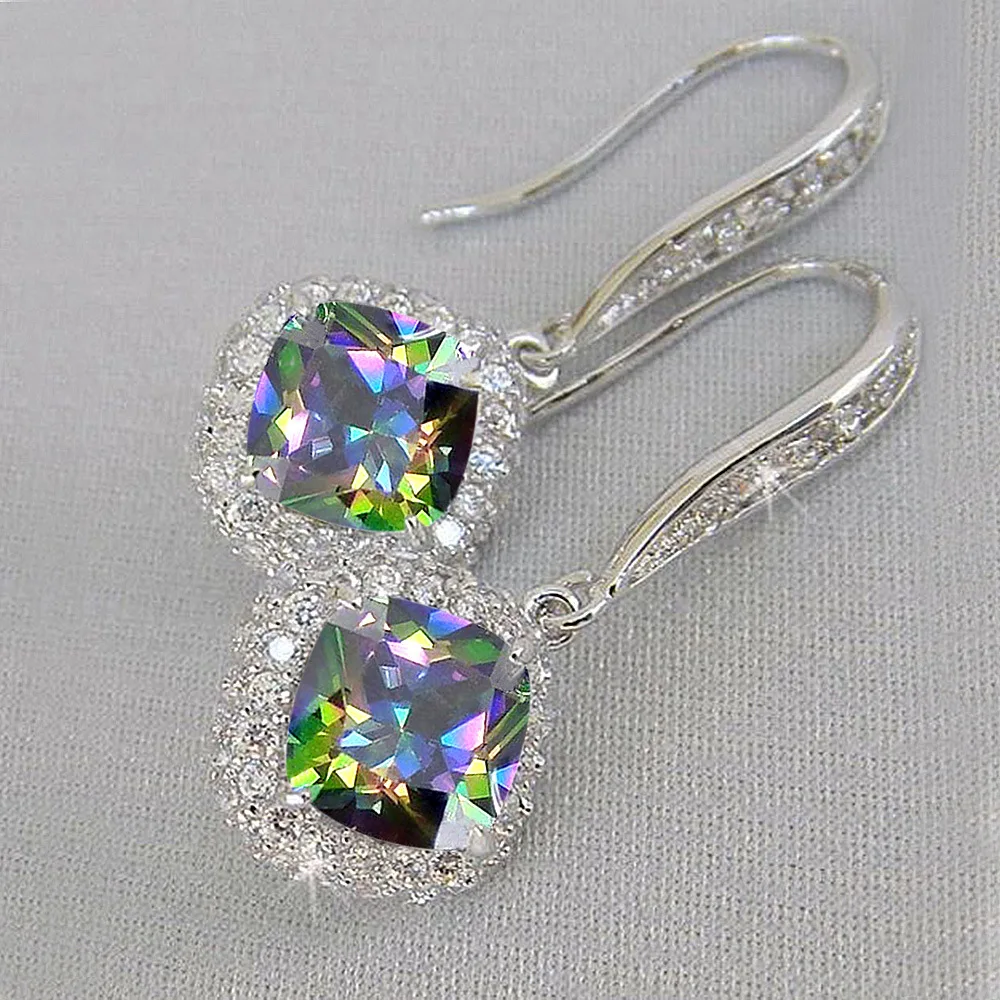 

CAOSHI Hot Sale 7 Color Multi White Pink Red Blue Green Purple High Quality 3A Cubic Zircon Gemstone Drop Dangle Earrings
